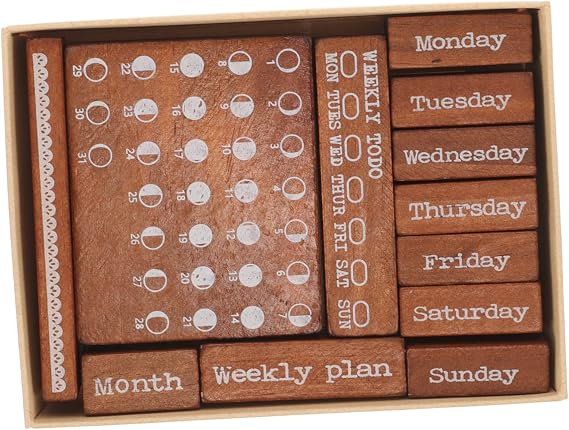 HOMSFOU Vintage Week Stamps Set 12 Wood Stamps for Journaling Scrapbooking Supplies Diary Decoration Card Making and DIY Crafts 2.75 X 2.24 X 0.90 in