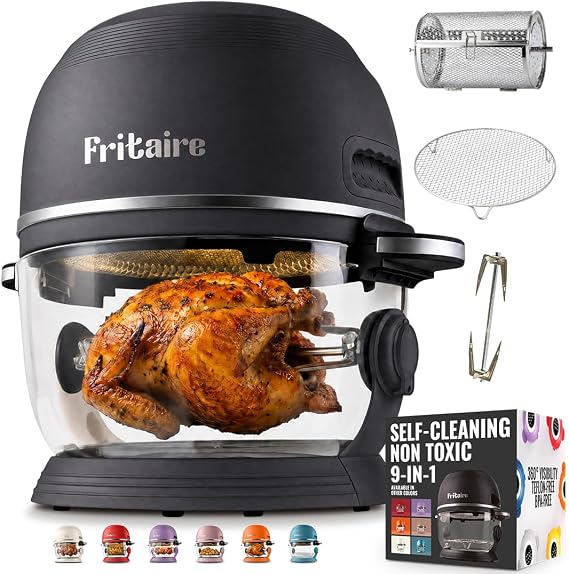 Fritaire Glass Air Fryer Non Toxic | 9-in-1 Pro | Self-Cleaning | 5 Qt | Black