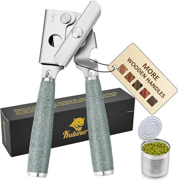 Upgraded Efficient Manual Can Opener - Selected Solid Wood Handle, Sharp and Smooth Blade Edge, Portable Design, Easy-Open Large Knob, Versatile for Various Bottle Caps(Stone grain)