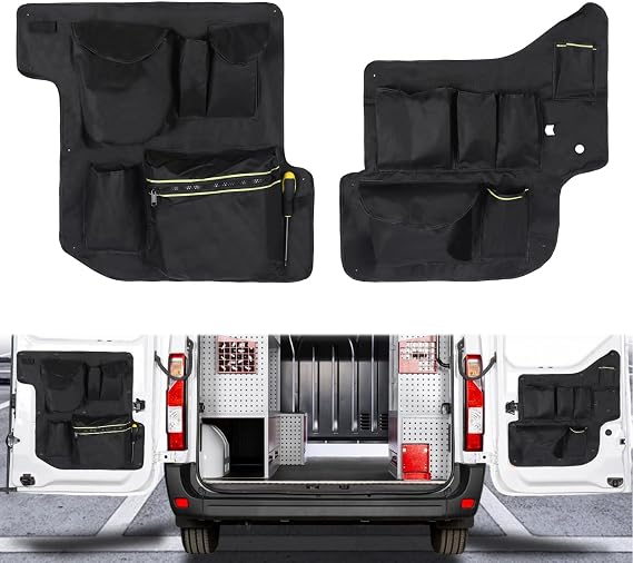 1 Pair Rear Barn Door Organisers Compatible with Renault Master, Car Rear Door Organiser For Nissan NV400,Campervan Door Storage Van Interior Organiser,Heavy-duty Oxford Storage Pockets for Tools