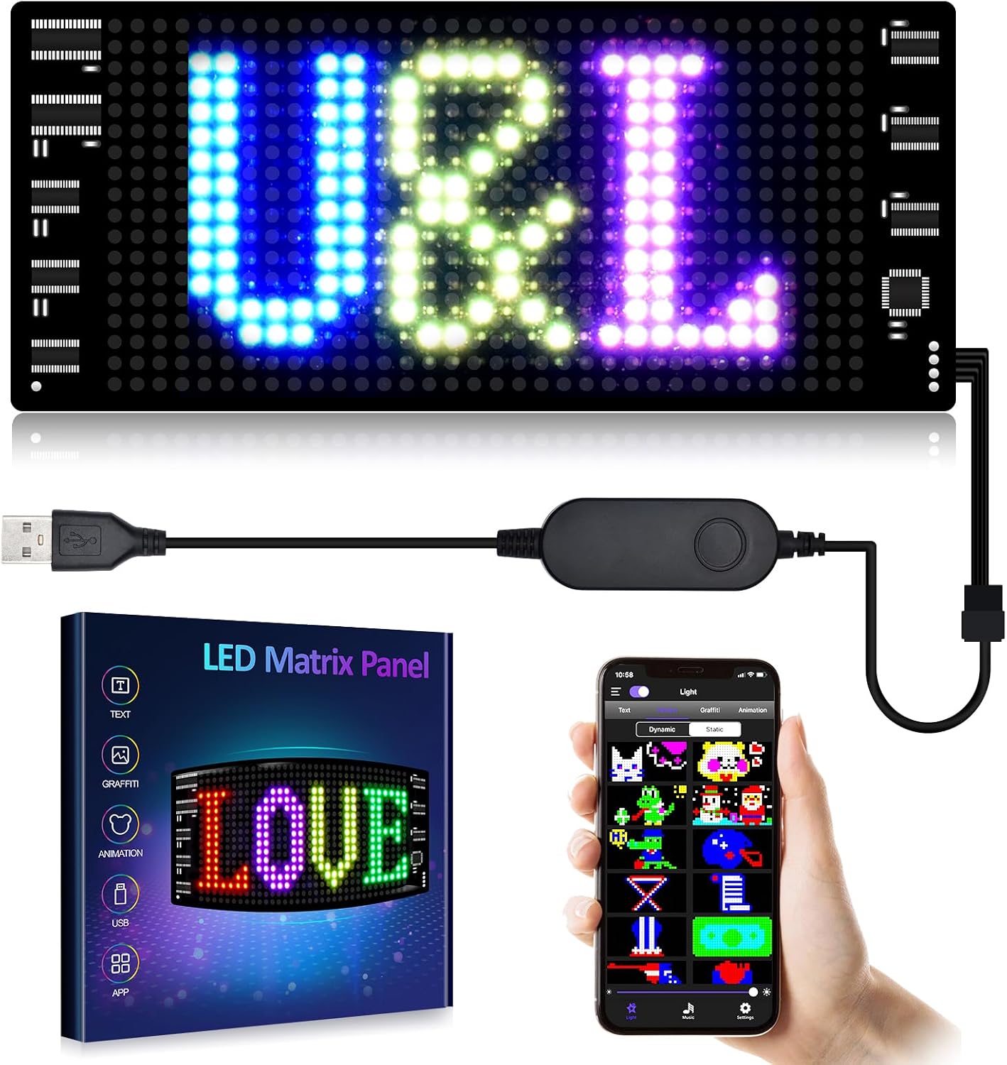 Programmable LED Sign,Scrolling Flexible Advertising Digital Signs,LED Car Sign,Control by Bluetooth APP Control,DIY Design Text, Patterns, Animations