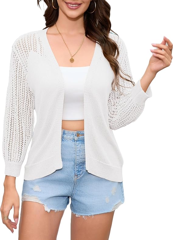YesFashion Cardigan for Women Elegant V-Neck 3/4 Sleeve Summer