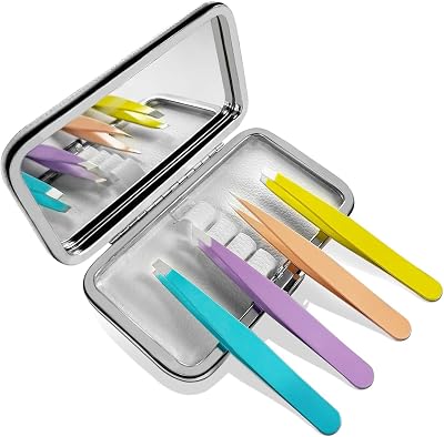 Tweezers for Women, Tweezer Set for Facial Hair Eyebrow Tweezers Men Eyebrow Chin Twizzers Kit Hair Grooming With Leather Case Built In Mirror MultiColor Mix