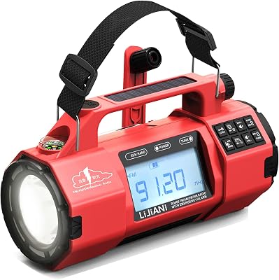 NOAA Emergency Weather Radio, AMFMSW Solar Hand Crank Radio with Larger FlashlightSpeaker, Clock, 5000mAh Battery Operated Radio with SOS Alert for IndoorOutdoor Camping
