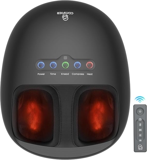 COMFIER Shiatsu Foot Massager with Heat for Plantar Fasciitis Neuropathy, Deep Kneading Vibration Feet Massager for Mom Dad Men Women-Home Office Use