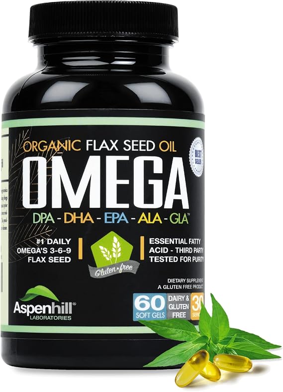 Omega 3-6-9 Blend with DPA, EPA, DHA, ALA and GLA with Fish, Borage and Organic Flax Seed Oil - Over 2,400 Milligram Strength - Gluten Free - Made in The USA - 60 Soft-Gels