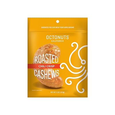 Octonuts Chili Crisp Cashews Roasted in Almond Oil 5oz Bold Chili and Garlic Crunch Plant Based Protein Snack Healthy, Vegan & Non-GMO Verified