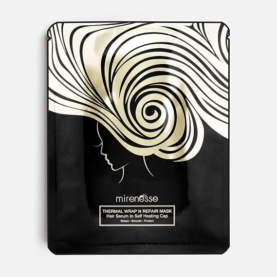 Mirenesse Instant Hair Treatment Mask - Thermal Wrap & Repair Hair Sheet Mask -Super Hydrating, Hair Growth Serum, Deep Conditioner for Dry Colored Hair, Organic Coconut & Argan Oil, 1.4oz (1 Pack)