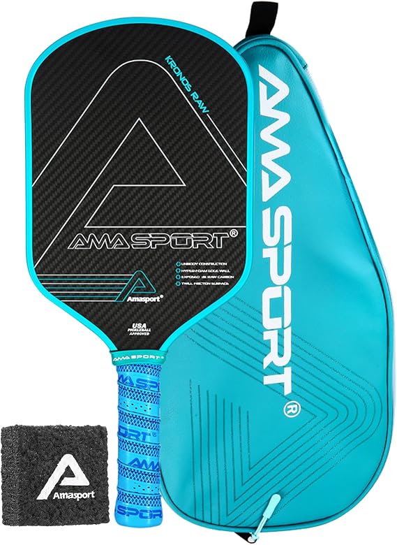 AMA Sport - Pickleball Racket Proton P046 - Textured - Honeycomb Core - Extended Handle - Anti-Vibration - Power & Control - 41.5 x 18.5 cm - Thickness: 16 mm - 229 g - USAPA Approved