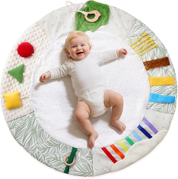Macabaka Montessori Baby Play Mat for Early Learning, Tummy Time Playmat, Activity Mat with 5 Development Zones, for Motor Skills & Sensory Development, Baby Essentials Gift