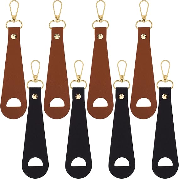 BEIQIYA 8pcs Leather Hat Clip for Travel on Bag, Hands-Free Luggage Backpack Handbag Hat Holder, Zipper Pull Replacement Outdoor Accessories for Duckbill Sun Baseball Cap- Black & Brown