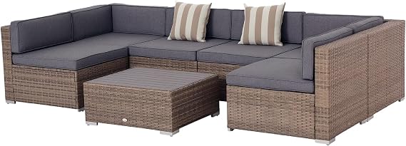 Outsunny 7 Piece Patio Furniture Set Wicker Outdoor Sectional Gray