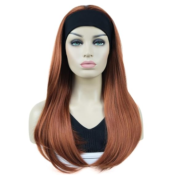 Lydell Long 3/4 Women's wigs hairpiece Straight with Adjust Black Headband wig Synthetic Hair (130 Fox Red)