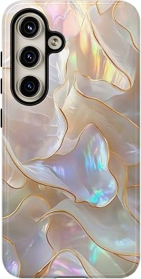 DelightfulCasesCo Compatible with iPhone 16  Most Other Models, Pearl Phone Case Faux Iridescent Mother of Pearl Mosaic Artsy, Protective Phone Cover