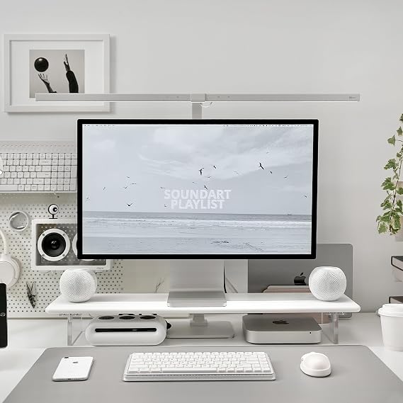 Bamboo Monitor Stand Riser, Natural Desk Shelf with Acrylic Legs
