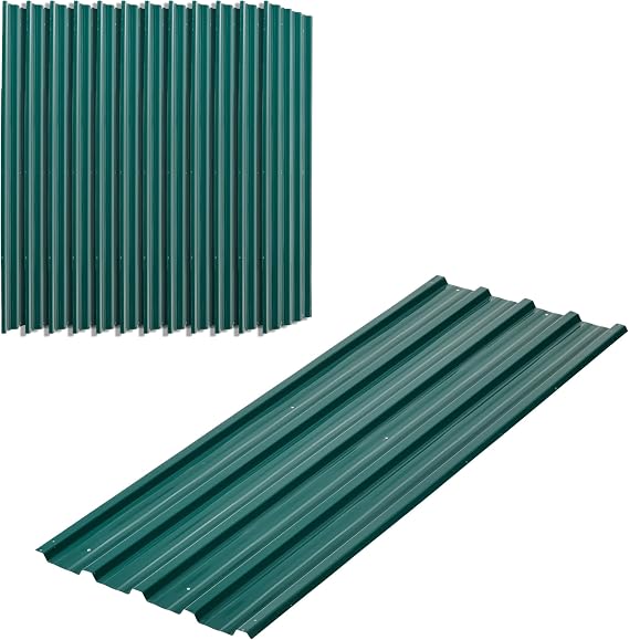 Outsunny Corrugated Roofing Sheets Pack of 12 129 x 45cm Green | Galvanised Metal Roofing Sheets, for Greenhouse, Garage, Storage Shed, Carport