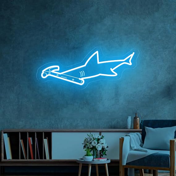 Hammerhead Shark Neon Sign Wall Art - Hammerhead LED Night Light with Personalized Option, USB Powered Dimmable Ocean Decor for Man Cave, Boys Room Gift, Game Room & Bars (Christmas/Birthday)