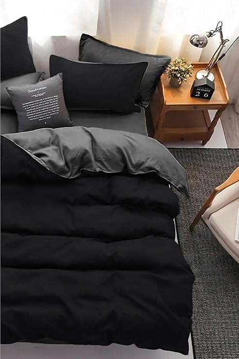 Mulberry Dubbelsid Double Sided Duvet Cover Set Sheet Elasticized 200 * 220 Black-Grey