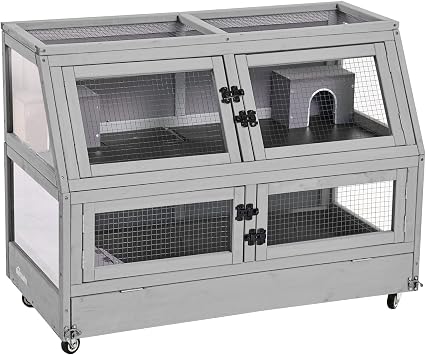 Aivituvin Guinea Pig Cage Chew Proof Hamster Cage Metal Frame Rat House Small Animal Habitat 2 Levels Double Use Movable