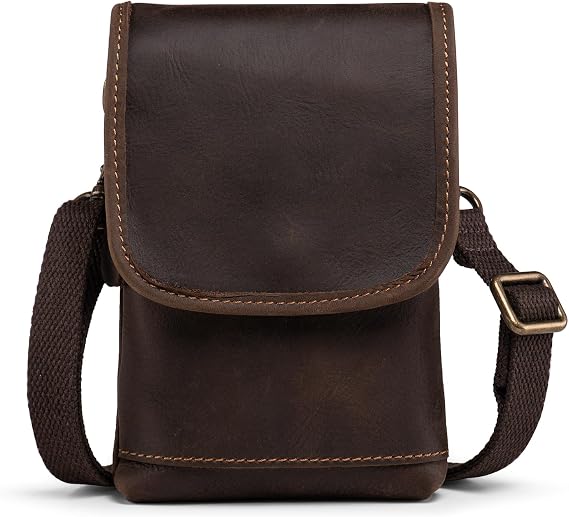 Genuine Leather Small Shoulder Bag Crossbody Phone Purse, Cell Phone Holster Belt Pouch Belt Holder Fits for iPhone 17 Pro Max 16 Pro Max 15 Pro Max 14 Pro Max Samsung Galaxy S25 Edge (Coffee)