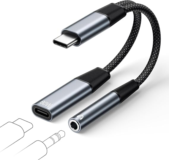 USB C to 3.5mm Jack and Charger Adapter, 2 in 1 USB C Headphone Adapter