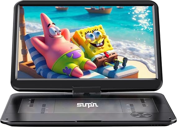 Portable DVD Player for Car, 15.6" HD Swivel Screen, 5-Hour Battery | Flexible viewing for road trips and home use, featuring dual headphone jacks, USB/SD playback, TV sync, resume playback