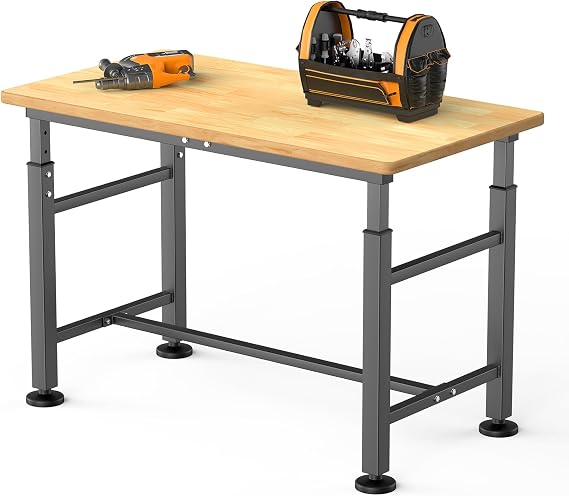 TORACK Adjustable Workbench with Rubberwood Top, 47.75" x 23.25"