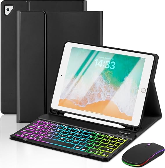 EAMPANG Case with Keyboard Mouse for iPad 6th/5th Generation Air 1 2 Pro