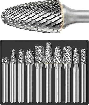 10 Pcs 14 Carbide Burr Set 14 Shank Die Grinder Bits Drill Bits Grinding Bits for Metal Rotary Tool Attachment Accessories Rasp Weld Wood Stone Deburring Compatible with Milwaukee Dewalt