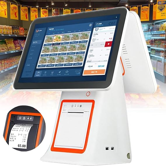 POS System for Small Businesses,Store Cash Register for Retailwith Touch Screen Dual Monitor,58MM Thermal Printer,Scanner,Cash Drawer,All-in-One Smart Professional Cash Register,White-Withoutcashbox