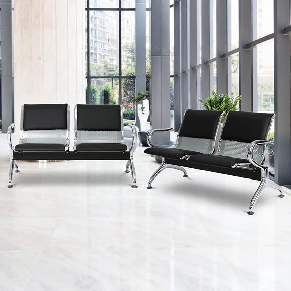 JSUN7 Set of 2 Office Reception Chair with PU Leather - 2-Seat Airport Waiting Room Bench, Visit Guest Chair for Bank, Salon, Barbershop, Hospital,