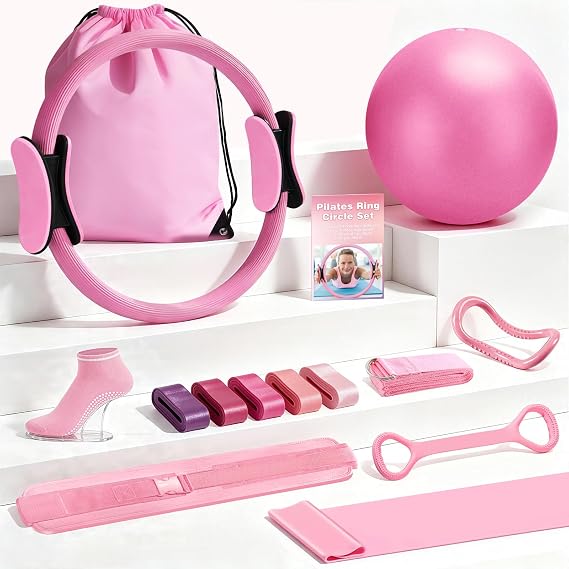 Pilates Ring Set for Home Workout -13'' Magic Circle and Ball,14Pcs | Flexible Non-Slip Ring, Premium Yoga Ball, Multi-Resistance Bands, Eco-Durable Material, Full-Body Toning, Beginner-Friendly