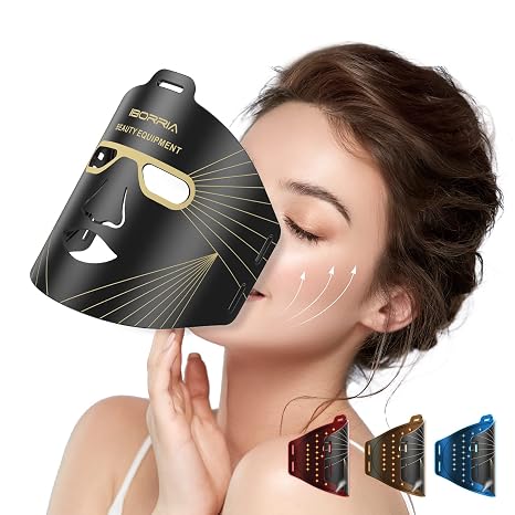 LED Face Mask with Red Light Therapy LED Mask Light Therapy for Face and Skin 3-Colour LED with Near Infrared Light Care Device for All Skin Types at Home (Black)