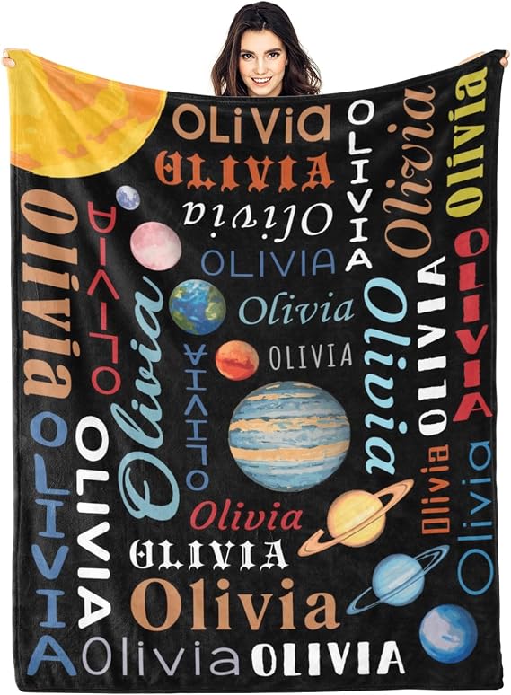 Custom Blanket Memorial Gift with Text Space Planet Personalized Blanket Pattern Throw Blanket