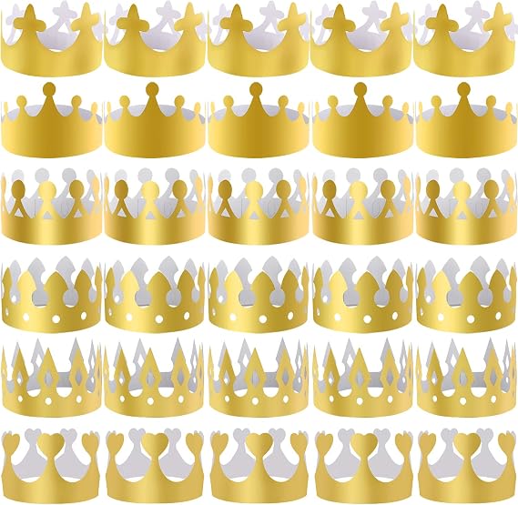 SIQUK 48 Pieces Paper Crowns Gold Paper Party Crown Hats King Crown