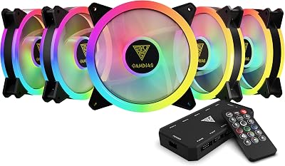 GAMDIAS 120mm ARGB Computer Case Fans 5 Pack, Addressable RGB Case Fan Hub wRemote Control, Supports Up to 8 Fans & 2 Strips & Motherboard Sync, Hydraulic Bearing with 56 CFM