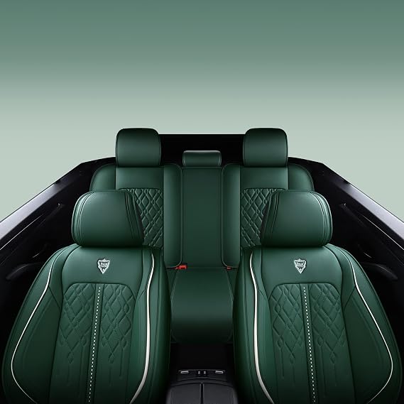 Seat Cover 5 Seats Full Set Universal Fit for Most Vehicle Sedan SUV Truck Pickup Airbag Compatible Synthetic Leather Car Seat Cushion Protector All Weather Adjustable (Green Diamond)