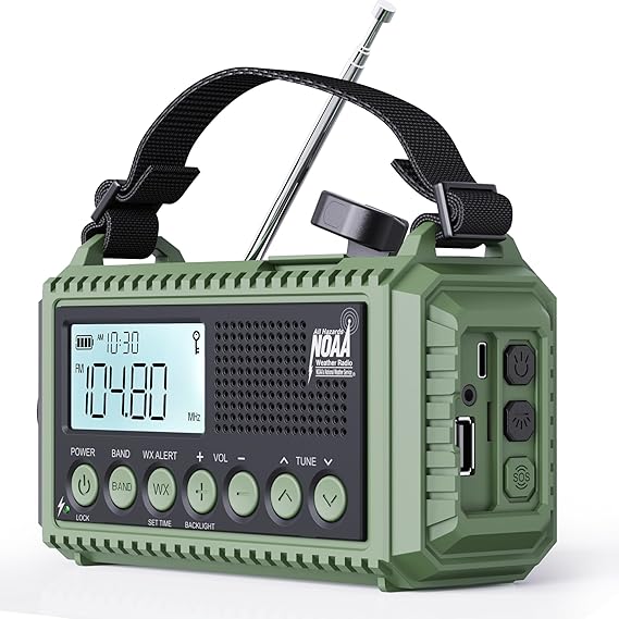 12000mAh Emergency Radio - AUTO NOAA Weather Alert, Solar Hand Crank AM/FM/SW/NOAA, Flashlight, Phone Charger, SOS Siren, Survival Kit for Camping, Storms, Power Outages