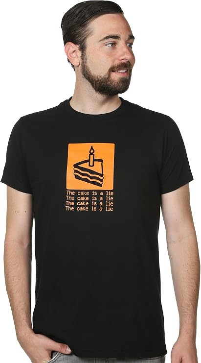 JINX Portal 2 Men's The Cake is A Lie Premium Cotton T-Shirt, Black, -Large