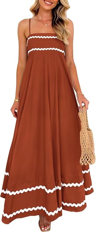 PRETTYGARDEN Women's 2026 Summer Flowy Maxi Dress Casual Sleeveless Spaghetti Strap Ruffle Beach Long Dresses
