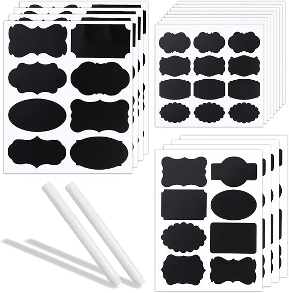 Jam Jar Self-Adhesive Labels, 160pcs Chalk Labels With 2 Pens - Black Pantry Stickers for Spice Containers, 16 Sheets Reusable Kitchen Bottle Blackboard Stickers for Honey, Chutney, Food