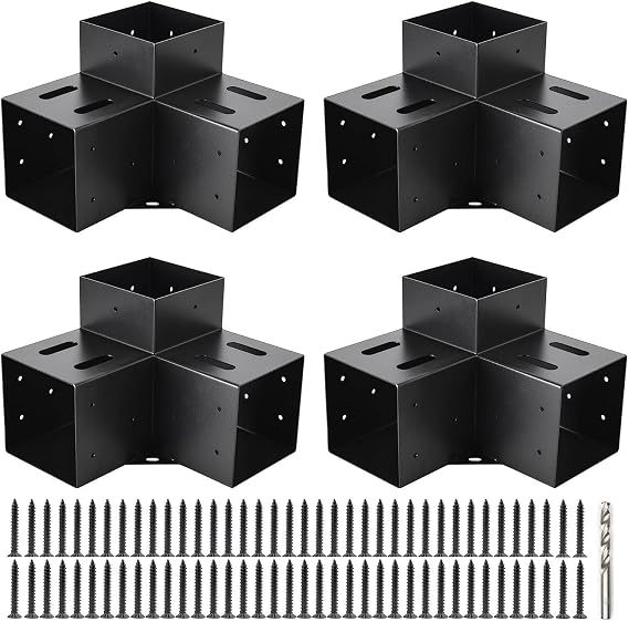 4x4 3-Way Pergola Brackets, 90° Right Angle Corner Extension Bracket Woodworks DIY Pergola kit with Black Powder Coated,Modular Sizing Gazebo Hardware for 4x4 inches Lumber(4PCS)………