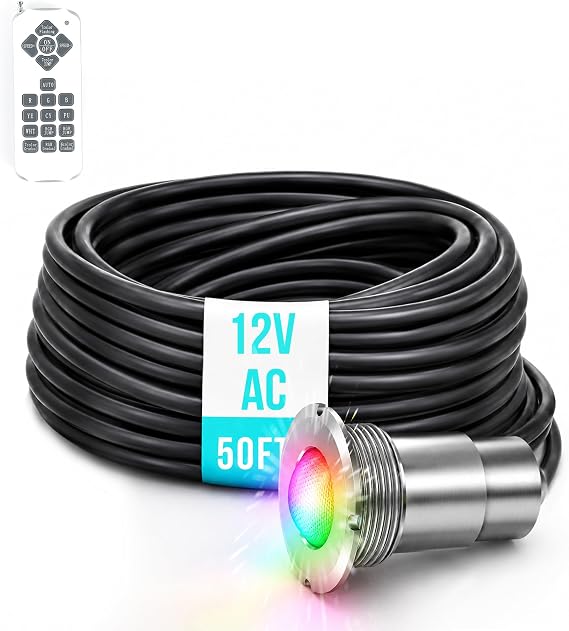Pool Lights for Inground Pool, 1.5 Inch LED Color Inground Pool & Spa Light, IP68 Waterproof Nicheless Pool Lights, AC12V, 50 ft Cord, Remote Control (Controller Not Supported)