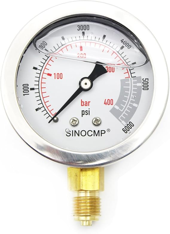 40Mpa/0-400bar/0-6000PSI Economical Multi Purpose Double Scale Stainless Steel Glycerin Filled Hydraulic Pressure Gauge