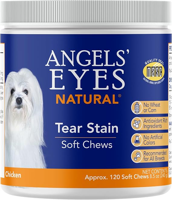 Angels' Eyes Natural Tear Stain Prevention Soft Chews for Dogs | Chicken Formula | 120 Count | Daily Supplement to Reduce Eye Stains | No Wheat or Corn | Cranberry & Marshmallow Root | Made in USA