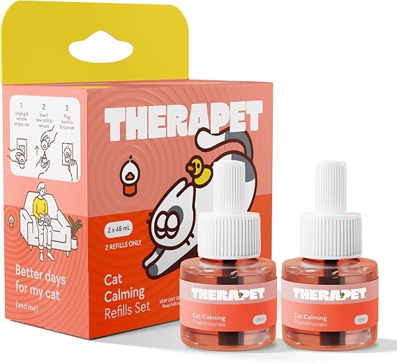 TherapetMD Cat Calming Diffuser Refill Kit (2-Pack, 60-Day Supply) Cat Pheromone Refill for Stress, Pee Spraying, Fighting, Aggression, Meowing & Scratching Use with TheraPet MD Diffuser