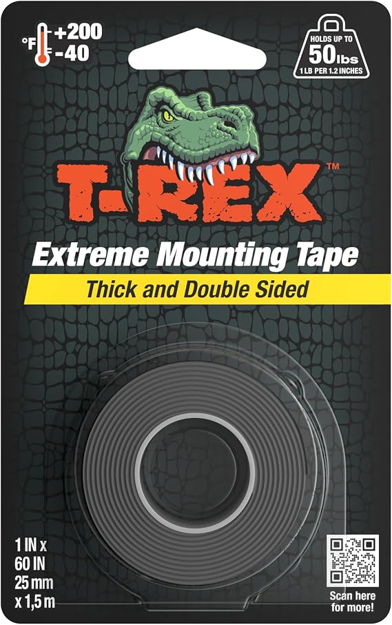 T-REX Extreme Hold Waterproof Mounting Tape, 1 in x 60 in, Black, 1 Roll
