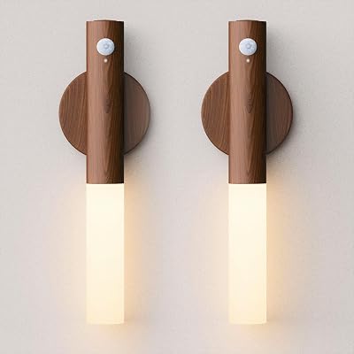 WhitePoplar Battery Operated Wall Sconce Set of 2 - Rechargeable Motion Sensor Night Lights, 2200mAh Wireless Wall Lights Sconce, Magnetic Portable Hallway Light for Kitchen Stair Cabinet, 3000K