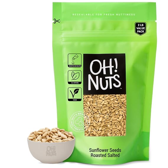 Oh! Nuts Sunflower Seeds Roasted Salted - 2 lb - Salted Sunflower Seeds No Shell - Healthy Energy Snack