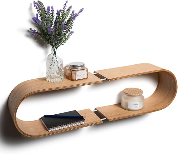 EWART WOODS Floating Wall Mounted Oval Shelf from Wood Decorative Geometric Wooden Shelves, Unique Oak Hanging Display Decor (Walnut)